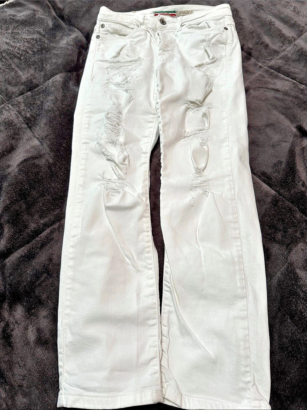 PLEASE Distressed Skinny Jeans in White Waist 24